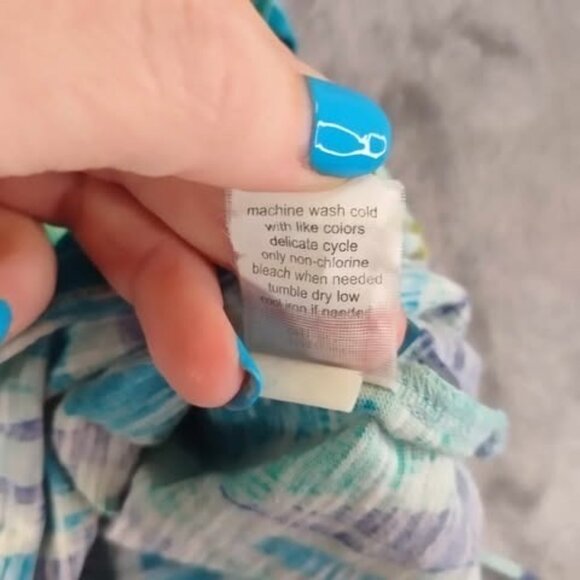 Lane Bryant Ikat Green & Blue Print Cotton Top Drawstring Hem 18/20 100% Cotton - Picture 9 of 10